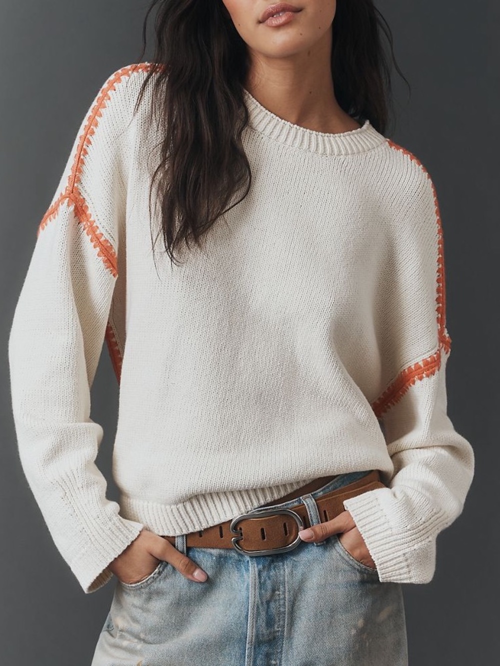 Maeve long-sleeve crew-neck whipstitch Sweater